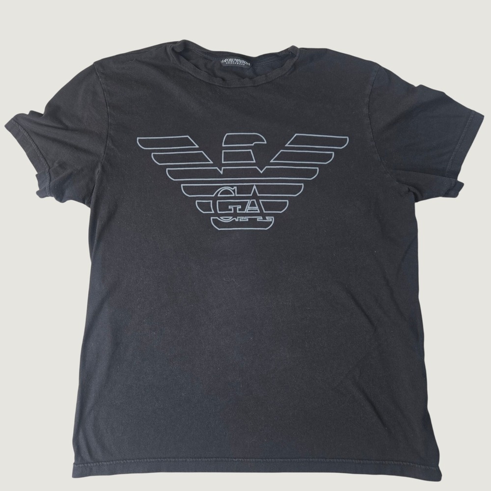Emporio Armani Mens Black Graphic Tee Shirt Big Eagle Logo Size XL